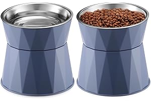 Lallisa 2 Pcs Elevated Cat Bowls Adjustable Raised Cat Feeder Non Slip Food Water with Stand Safe Stainless Steel Bowls with Pet Food Stand for Pets Feeding Eating(Blue)