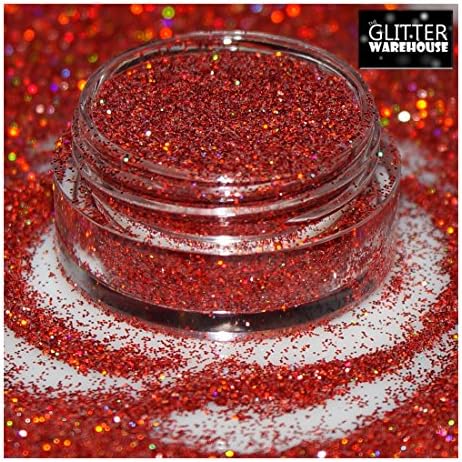 GlitterWarehouse Fine (.008") Holographic Solvent Resistant Cosmetic Grade Glitter. Great for Makeup, Body Tattoo, Nail Art and More! (10g Jar)… (Fire Orange)