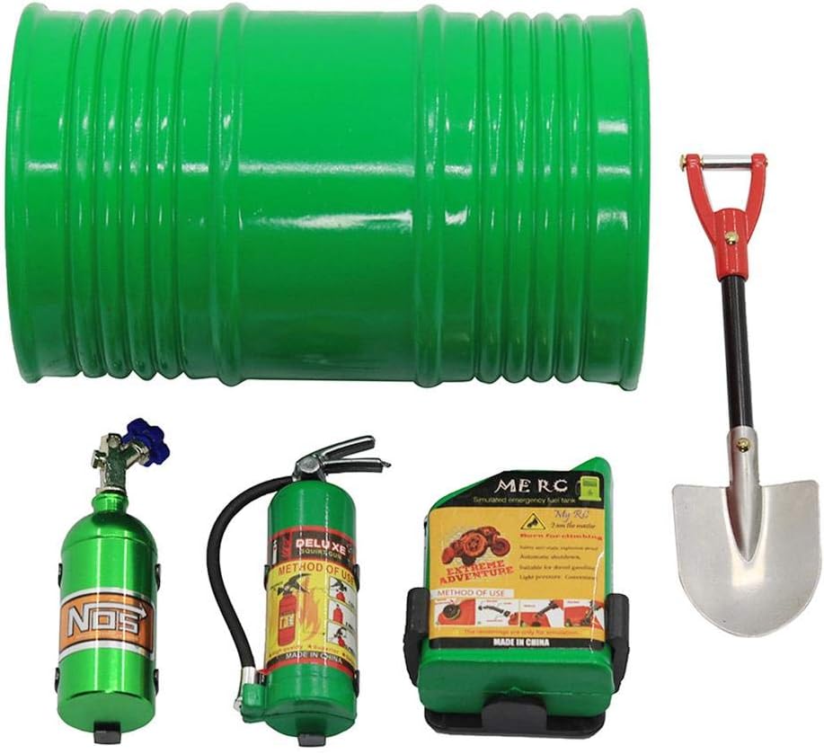 QueenHome 1/10 RC Crawler Simulation Accessory Parts Model Including 1 X RC Accessory Fire Extinguisher,1 X Oil Drum,1X Shovel,1X Oil Barrel,1X Nitrogen Gas Cylinder, For Axial SCX10 TRX4