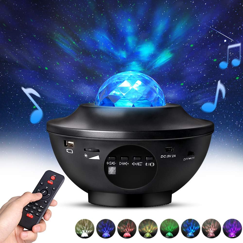 Night Light Projector with Remote Control, Eicaus 2 in 1 Star Projector with LED Nebula Cloud/Moving Ocean Wave Projector for Kid Baby, Built-in Music Speaker, Voice Control, Multifunctional (Black)
