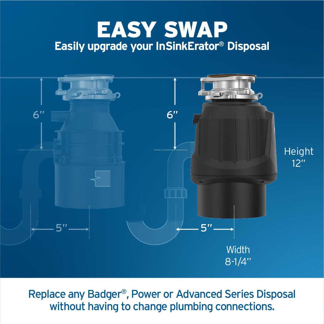 InSinkErator Power .75HP, 3/4 HP Garbage Disposal, Power Series EZ Connect Continuous Feed Food Waste Disposer, Black