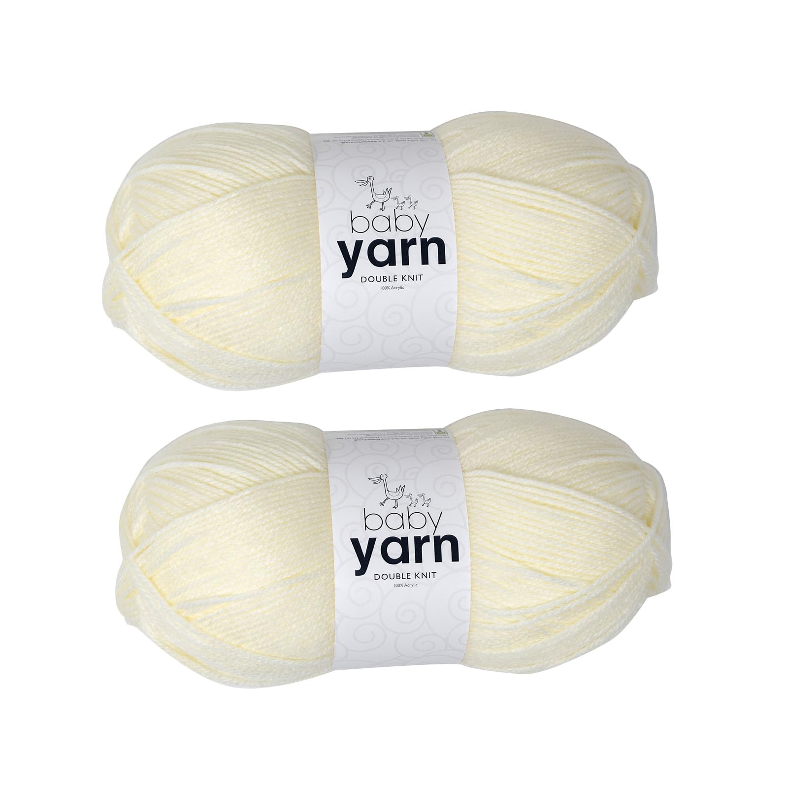 Korbond Baby Yarn - Cream - 2 x 100g Acrylic Wool - Lightweight, Hypoallergenic & Durable Double Knit Crochet Yarn Knitting Wool