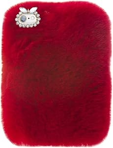 For Lenovo Tab3 8 Plus Tablet Cover, Winter Fashion Bling Rhinestone Fuzzy Faux Rabbit Furry Fluffy Beaver Rex Rabbit Fur Protective Case for Lenovo Tab 3 8 Plus (TB-8703)(Red)