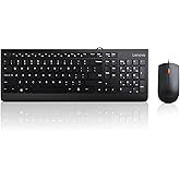 Lenovo 300 USB Combo, Full-Size Wired Keyboard & Mouse, Ergonomic, Left or Right Hand Mouse, Optical Mouse, GX30M39606, Black