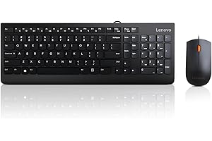 Lenovo 300 USB Combo, Full-Size Wired Keyboard & Mouse, Ergonomic, Left or Right Hand Mouse, Optical Mouse, GX30M39606, Black