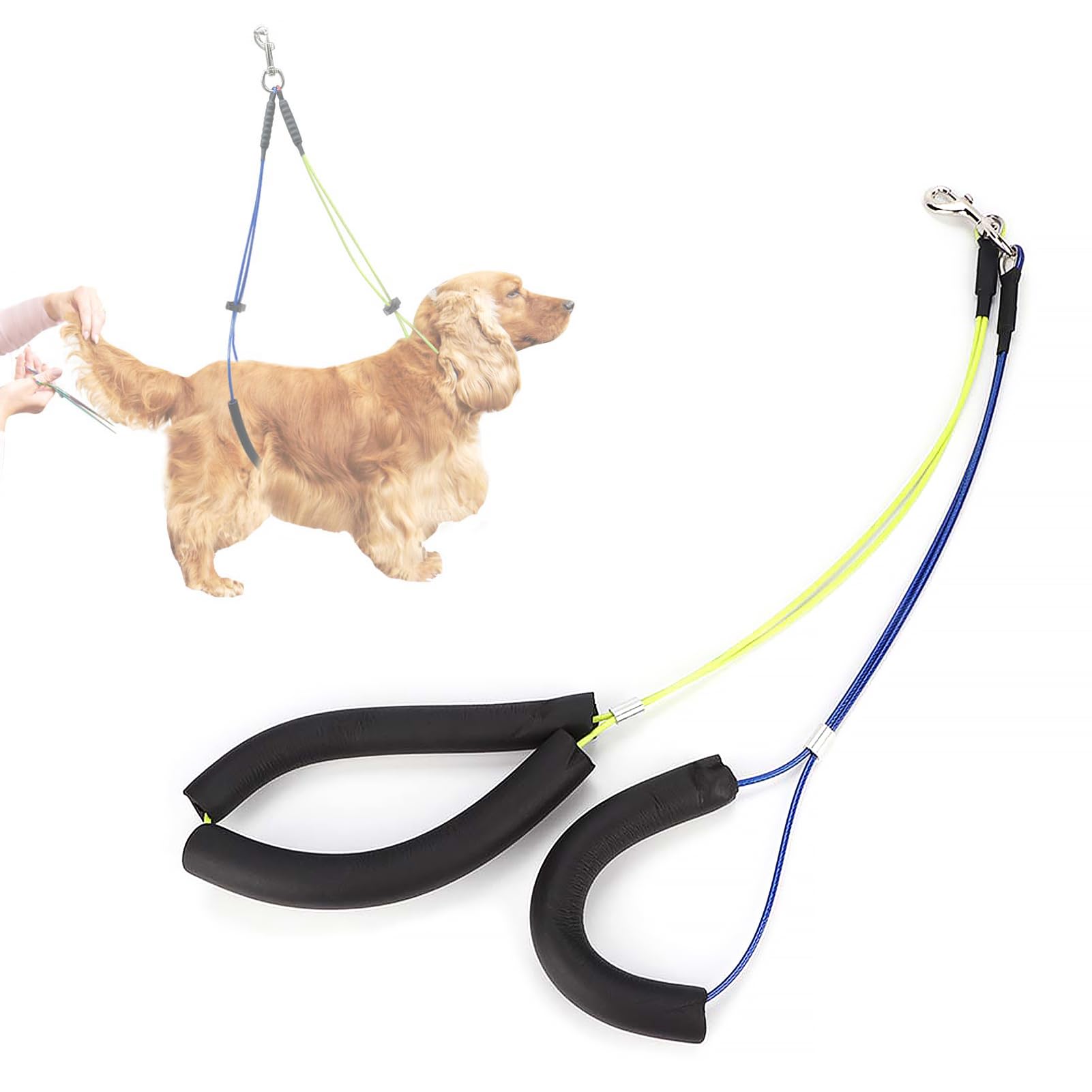 Adjustable Stainless Steel Dog Grooming Leash, with Foam Cotton Collar, Dog Grooming Loop, Dog Grooming Belly Strap, for No Sit Haunch Holder Pet Grooming Table (Yellow Blue)