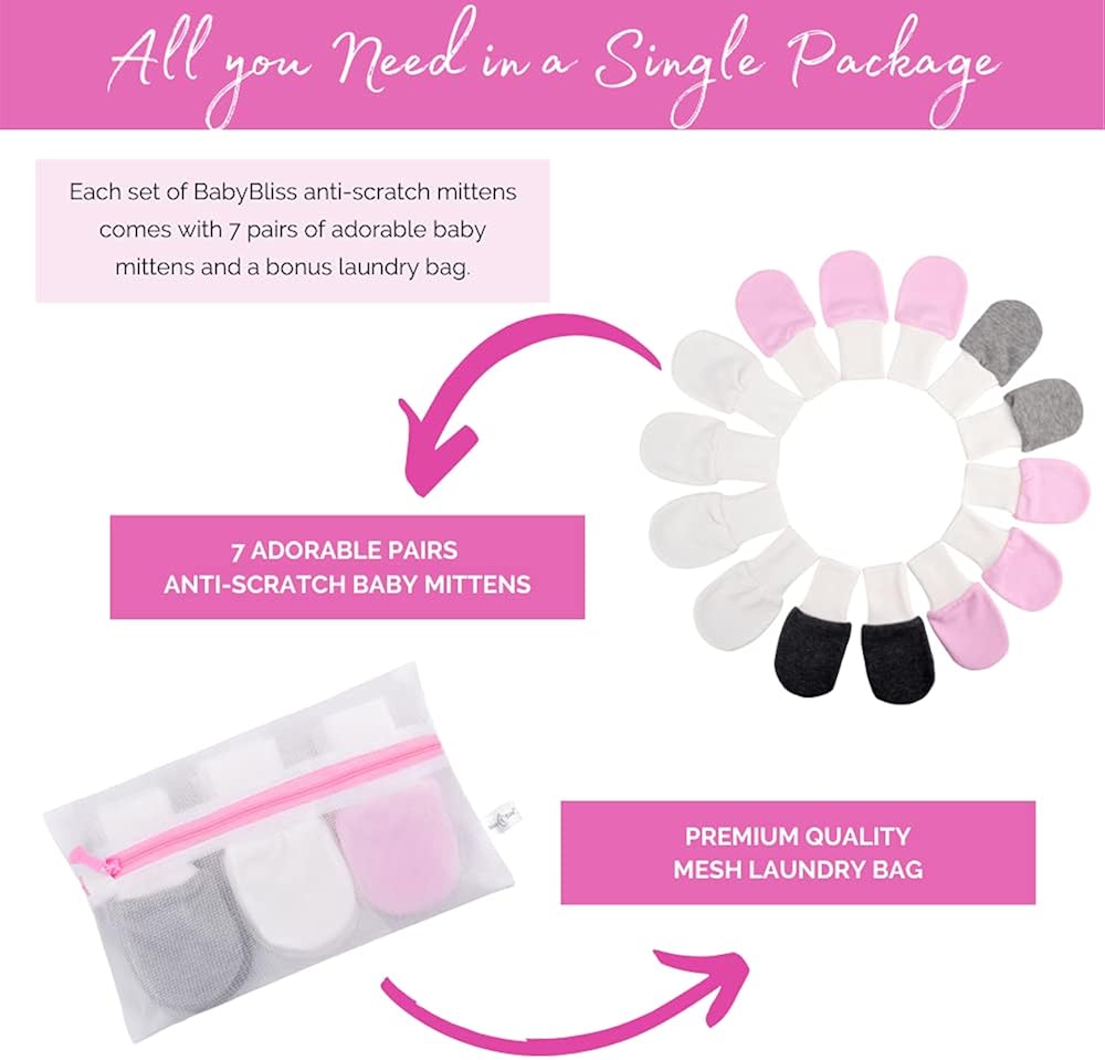 BabyBliss 7 Pairs Anti-Scratch Baby Mittens - Premie Gloves for Girls: Clothing