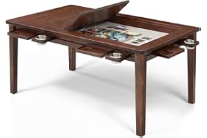Coperat Solid Wood Board Game Table for 4-6 Players,Dining/Gaming Table w/ 54"x31" Big Gaming Space and Removable Top,Includes Game Mat, 6*Cup Holders & Hobby Tray, Warm Walnut