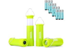 Vlitepro Mini Camping Lantern Flashlight, 4 Pack LED Zoomable Flashlights, AAA Battery Powered Torch with Hook, Emergency Light for Hurricane Supplies, Outdoor, Night Light, Batteries Included, Green