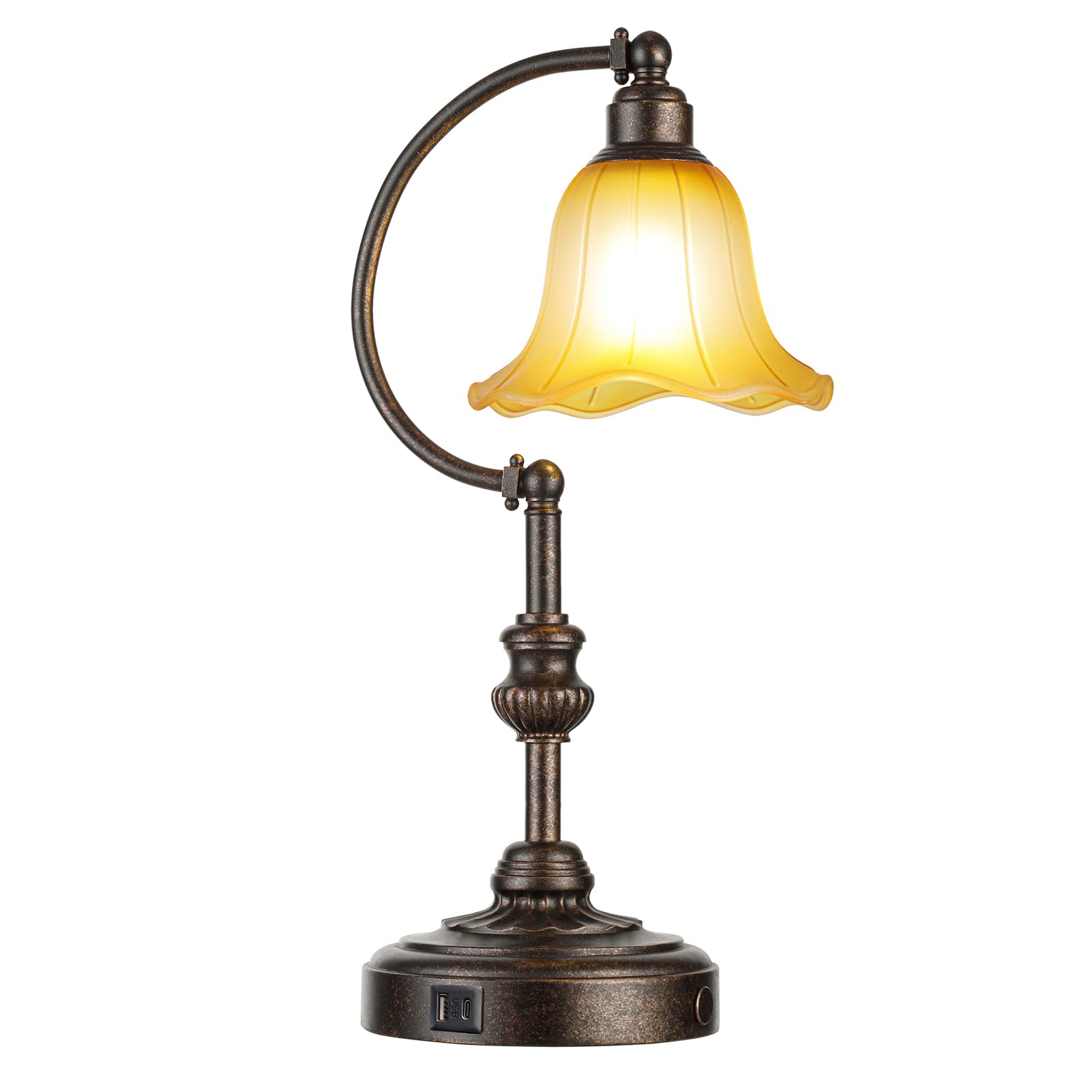 Photo 1 of **FACTORY SEALED** RORIA Touch Farmhouse Table Lamp for Living Room, 3-Way Dimmable Rustic Nightstand Lamp with USB A+C Ports, Vintage Retro Lamp for Bedroom End Table with Amber Glass Shade, LED Bulb Included (Bronze)