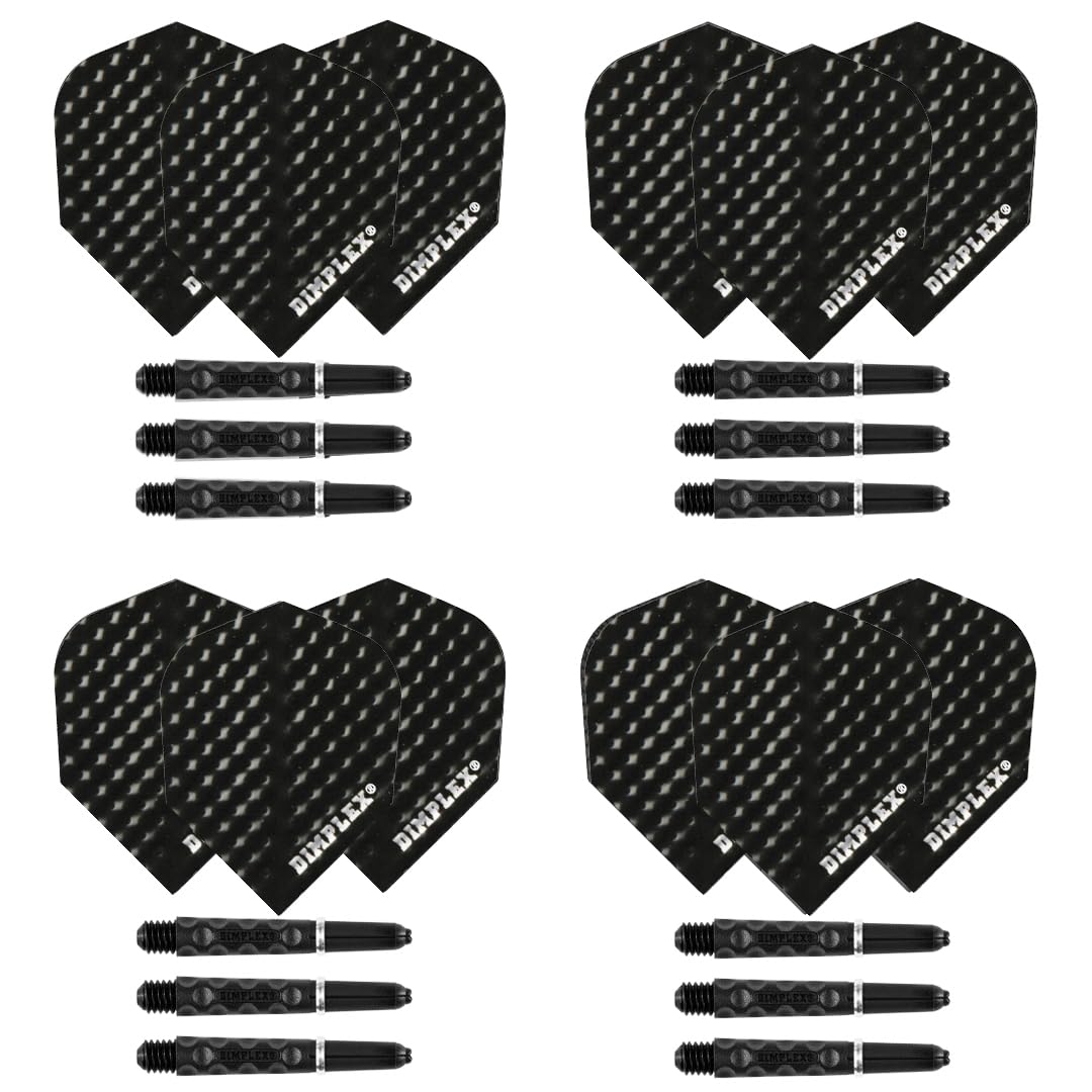 Harrows Darts 4 x Sets of Dimplex Dart Stems and Dimplex Dart Flights - 12 Dart Shafts 12 Darts Flights in Total - Medium & Short, Black & White (Black, Short)