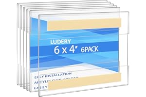 Ludery 4 x 6 inch Acrylic Sign Holder Wall Mount,Clear Wall Frame with Double Sided Adhesive Tape for Office, Home, Store, Restaurant, No Drilling - Horizontal (6 Pack)