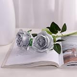 Veryhome 10 Pcs Artificial Roses Silk Flowers Single Stem 50cm Silver view 4
