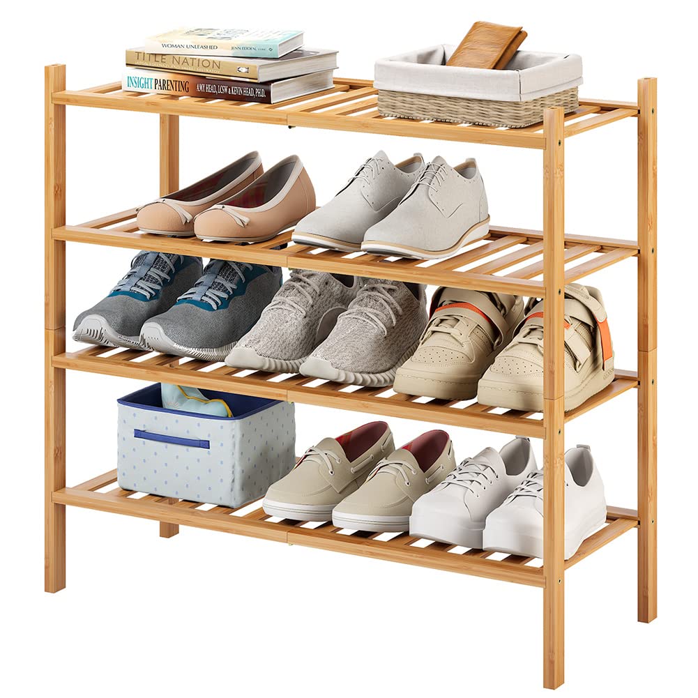 Photo 1 of 4-Tier Bamboo Shoe Rack for Entryway, Stackable | Heavy Duty | Multi-Function, Free Standing Shoe Racks for Bedroom Hallway Closet
