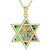 KECHO 14K Solid Gold Star of David Necklace Star of David Tree of life Pendant Jewelry Gifts for Women