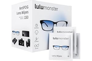 Anti Fog Lens Wipes for Eyeglasses Lulumonster, [150 Pre-Moistened Individually Wrapped Wipes] [Non-Scratching & Non-Streaking] Cleaner Wipes for Glasses, Sunglass, Phone Screen Camera Lens, Goggles
