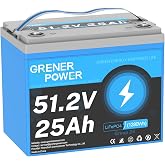 GRENERPOWER 48V(51.2V)25Ah Lithium LiFePO4 Battery, Built-in 50A BMS, Max. Up to 2560W Power, Group 24 Lithium Battery with 15000 Cycles for Trolling Motor, RV, Solar Power, Camping, Boat.