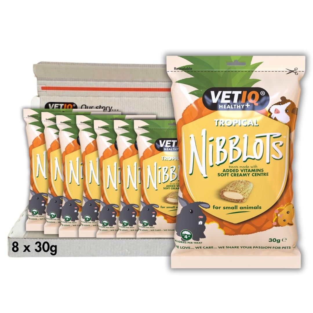 VETIQ Tropical Nibblots for Small Animals, Tasty Treats with Added Vitamins & in a Soft Creamy Centre, Beneficial for Skin & Coat, Suitable For Rabbits, Hamsters & guinea Pigs, 30 g (Pack of 8)
