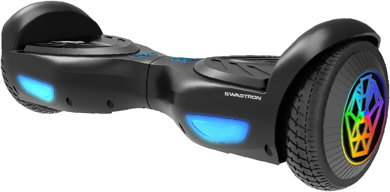 Swagtron SWAGBOARD EVO Hoverboard with LED Light-Up Wheels, Automatic Self-Balancing, UL2272-Compliant Lithium-Free Battery with SentryShield Quantum Protection