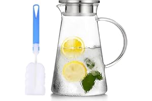 Nicunom 2 Pack 68 oz Glass Pitcher with Lid, BPA-Free Glass Water Jug Carafe Heat Resistant Ice Tea Pitcher for Juice, Sangri