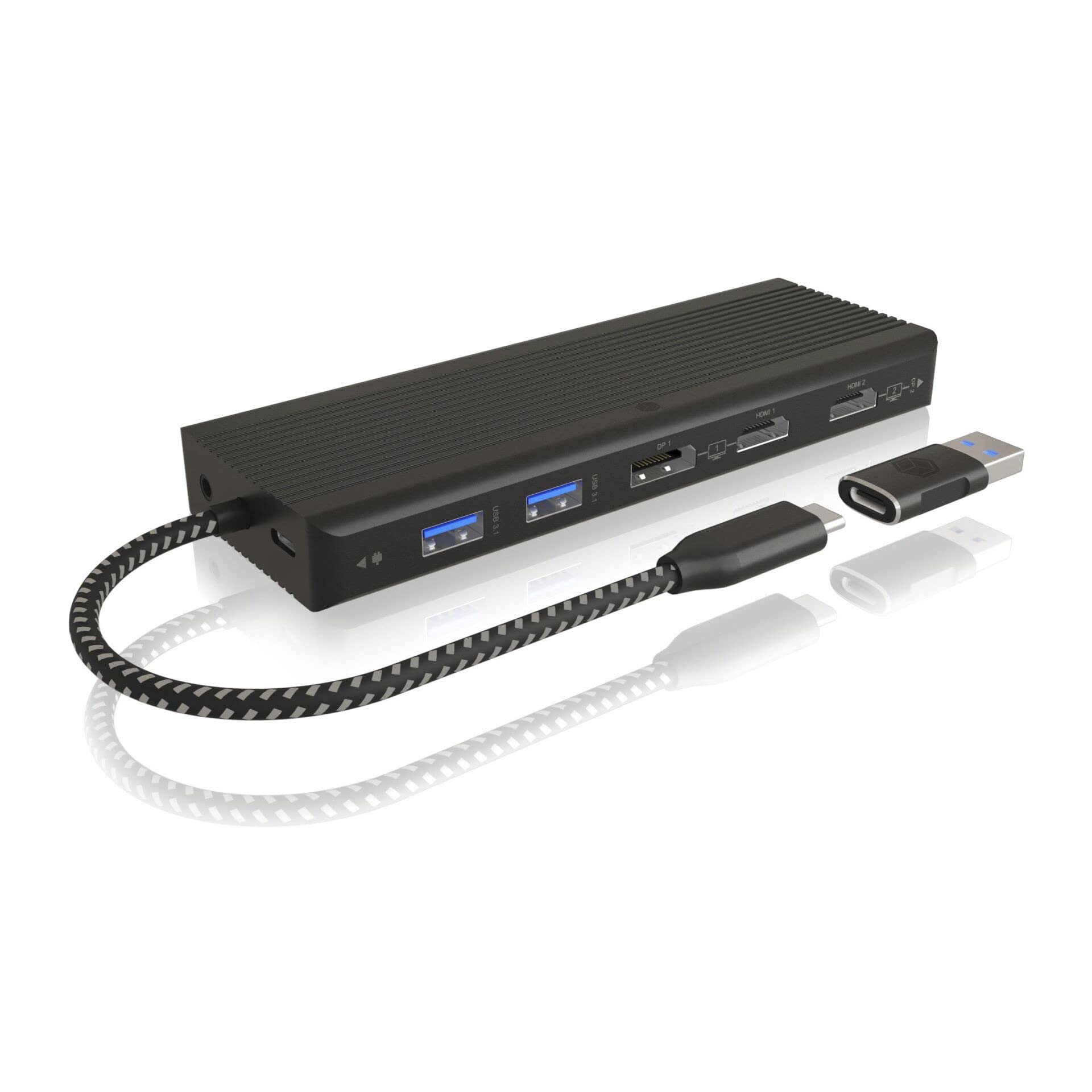 ICY BOX USB-C Docking Station (10-in-1) Dual Monitor 2 HDMI and 2 DP , Laptop Docking Station with Dual HDMI and Dual DisplayPort (4 USB Ports, Gigabit Ethernet, DisplayLink), IB-DK4080AC