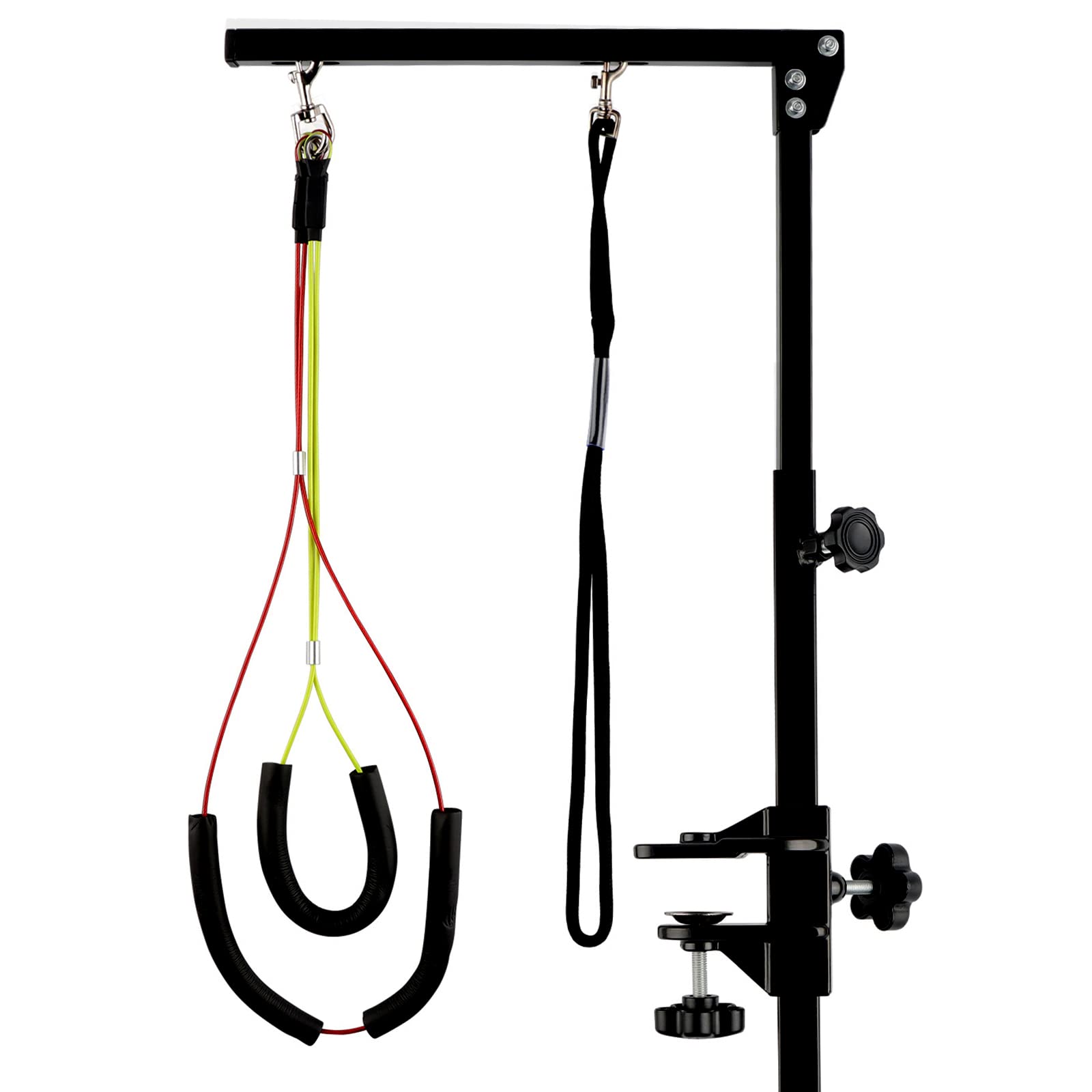 Kalolary Foldable Pet Grooming Arm with Clamp, Dog Grooming Loop Noose & Two No Sit Haunch Holder, 35.5" Height Adjustment Grooming Arm for Large and Small Dogs (Black)