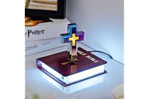MOOCCI Levitating Cross Lamp Magnetic Floating Bible Night Light Colorful Levitation Cross Ornament Levitating Cross with Glo