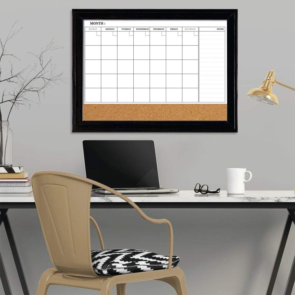 Quartet Combination Magnetic Whiteboard Calendar & Corkboard, 17" x 23" Combo Dry Erase White Board & Cork Bulletin Board, Perfect for Office, Home School Message Board, Black Frame (79275) : Office Products