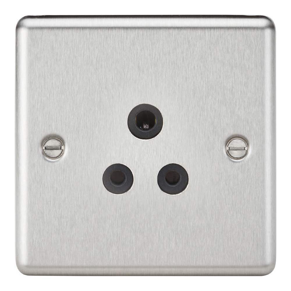 5A Unswitched Socket - Rounded Edge Brushed Chrome Finish with Black Insert