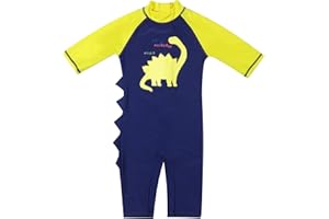 LIZENS Boys' Swimwear One Pieces Zipper Toddler Sun Protection Rash Guard Short Sleeve Dinosaur