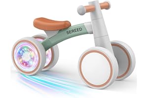 SEREED Colorful Lighting Baby Balance Bike, Toys for 1 Year Old Boys Girls, 12-24 Month Toddler Balance Bike with 4 Silence Wheels, First Birthday Gift (Green)