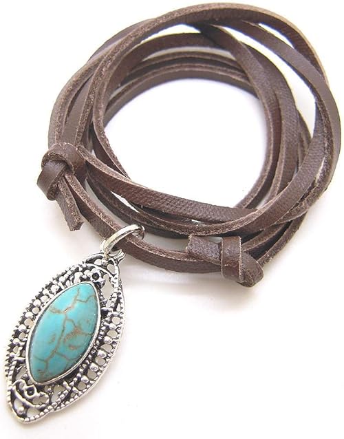 Amazon 練り ターコイズ 練り トルコ石 レザー 皮ひも 革ひも チョーカー ロング 夏ネックレス ペンダント アクセサリー レディース メンズ 通販 インディアン ジュエリー風 フリーサイズ 4 77 チョーカー 通販