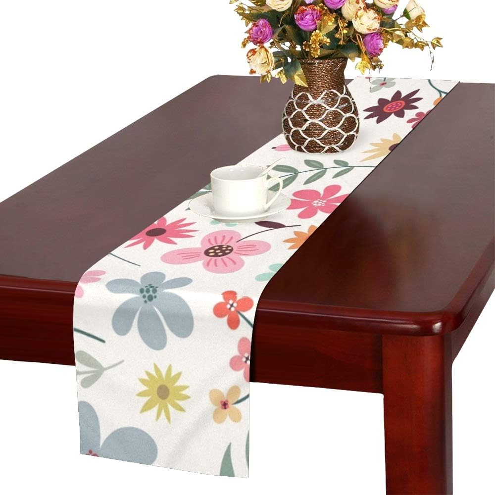Hand Drawn Floral Colorful Table Runner, Kitchen Dining