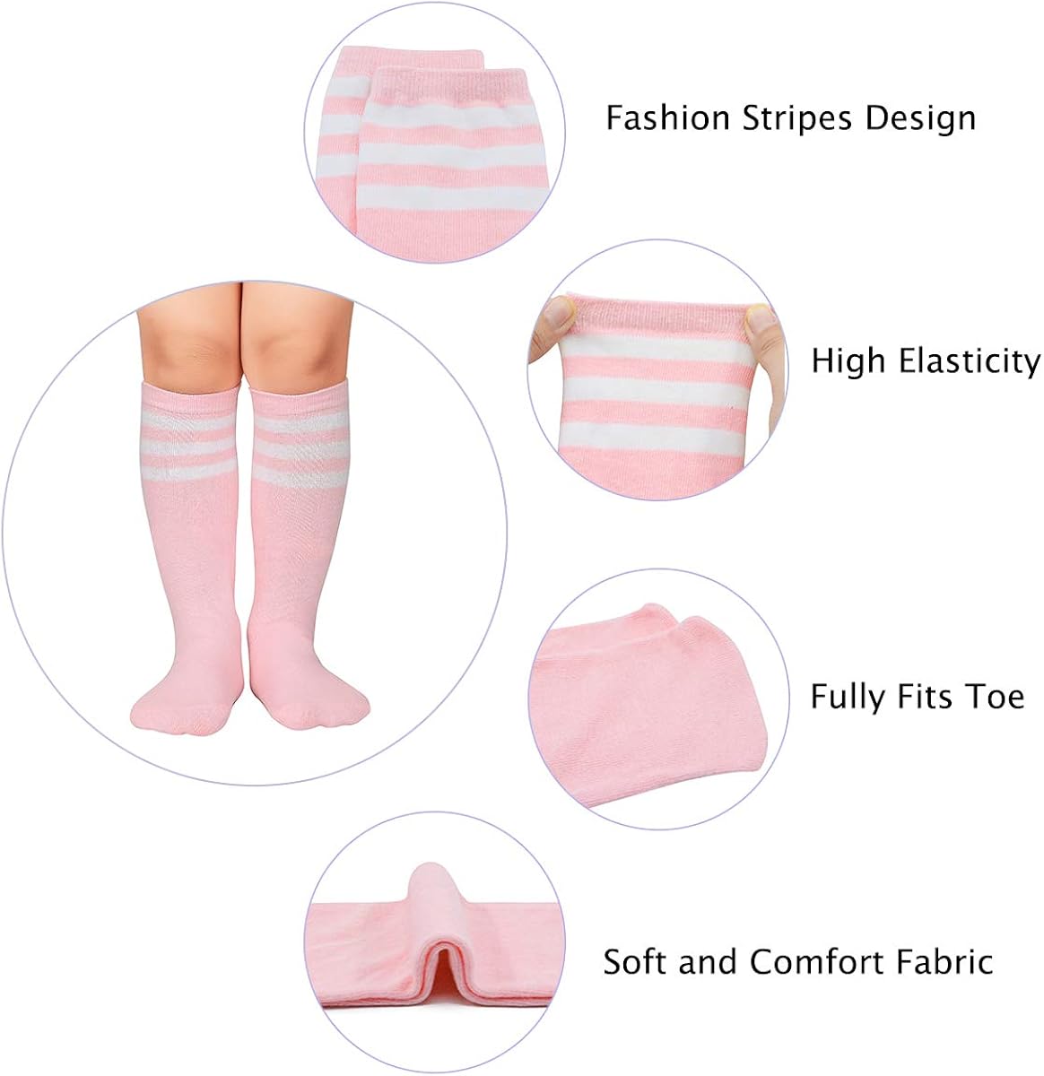 Durio Girls Knee High Socks for Toddler Girls and Boys Tube Knee Socks Kids Sports Soccer Socks White with Blue&Red Stripes: Clothing