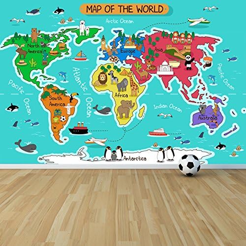 Cartoon Animal World Map Wall Mural Map Photo Wallpaper Kids Bedroom Home Decor available in 8 Sizes X-Large Digital