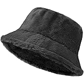 Yonchic Winter Soft Faux Fur Plush Bucket Hat, Lovely Fisherman Cap, Fashion Outdoor Thick Warm Sun Cap for Women