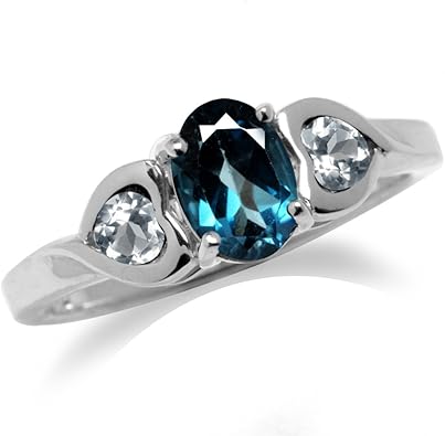 Silvershake Petite 3 Stone Genuine London Blue Topaz White Gold Plated 925 Sterling Silver Ring