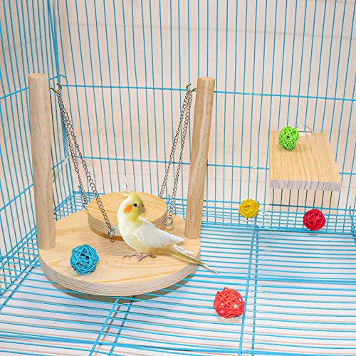 3 Packs Parrot Swing Toys Set,Natural Wood Parakeet Swing Bird Cage Perch Toys Colorful Rattan Balls Chew or Climb,Suitable for Small and Medium Conures, Love Birds, Cockatiels, Macaws, Finches (H01)