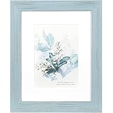 KAIWIN 100% Solid Wood Blue 8x10 Picture Frame 1 Pack - Display Picture 5x7 with Mat, HD Plexiglass Inside, Rustic Wooden Photo Frames for Table Top and Wall Mounting