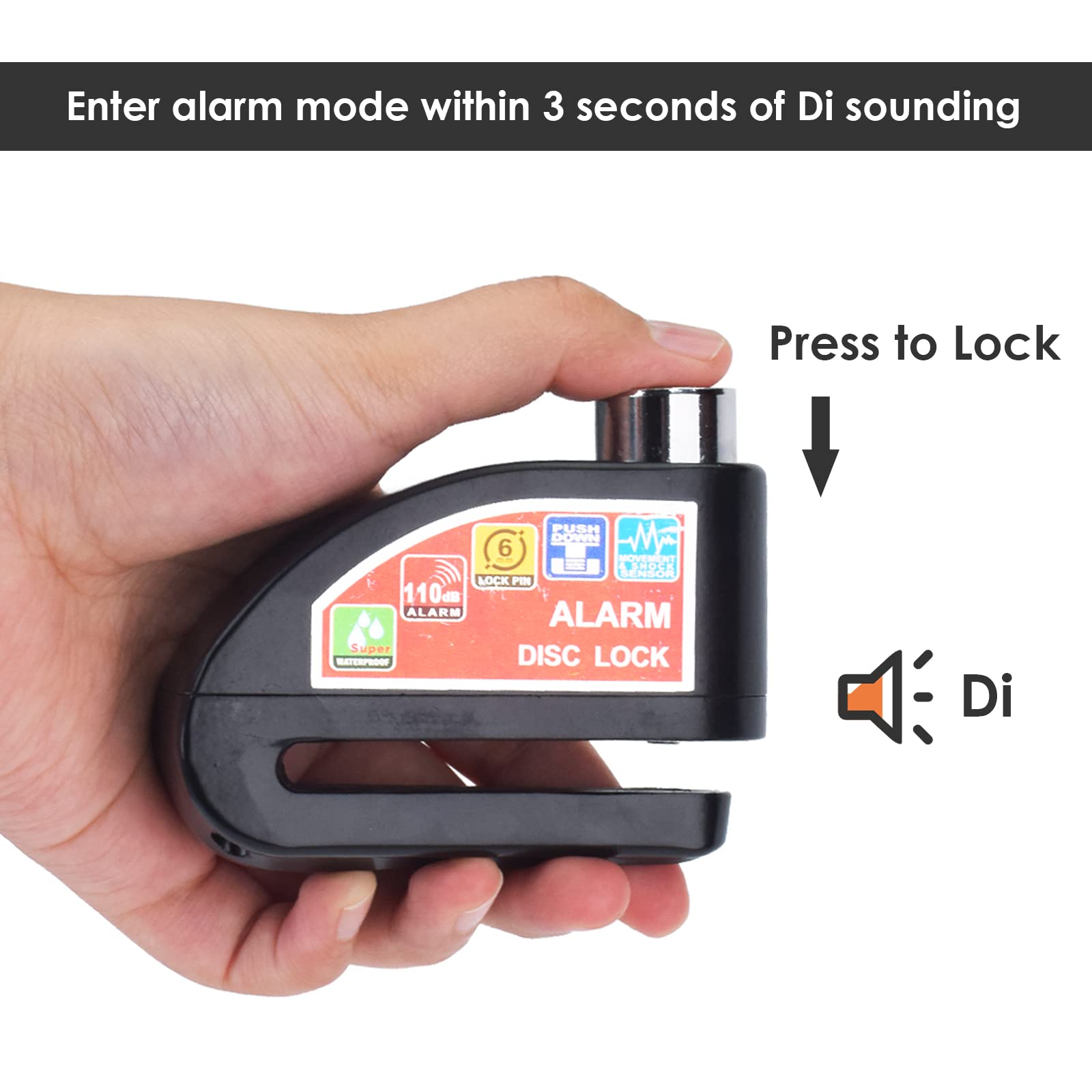 DEDC Motorcycle Disc Lock with Alarm, Anti Theft Security Brake Padlock Disc Lock for Motorcycles Bike Scooter (110 dB Alarm Sound, Waterproof and 6mm Lock Pin, 2 Keys)