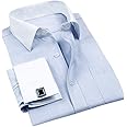 Cloudstyle Men's Dress Shirt Slim Fit Button Down Stripe Checked Shirt