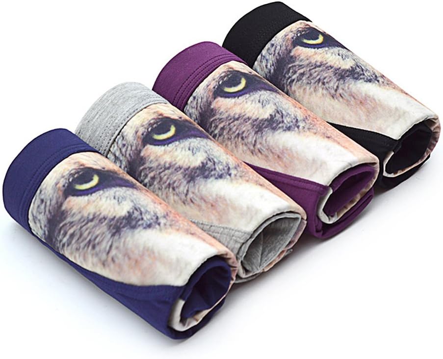 4 Pack Men's 3D Wolf Eagle Boxer Briefs Male Animal Print Underwear Shorts Pants