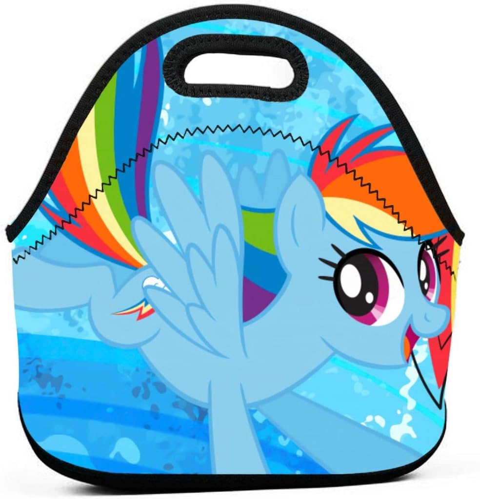 Neoprene Lunch Bags Food Container Tote for Women Men, Portable Insulated Picnic Bento Handbags for Work Outdoor Travel, Unicorn Friendship Is Magic Cartoon Rainbow Dash