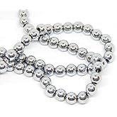 Perlin Hematite Silver Beads Hematite Round Non-Magnetic Silver Gemstones 1 Strand for Jewellery Making Bracelet Necklace Earrings DIY Crafts Accessories (4 mm - 95 Pcs)