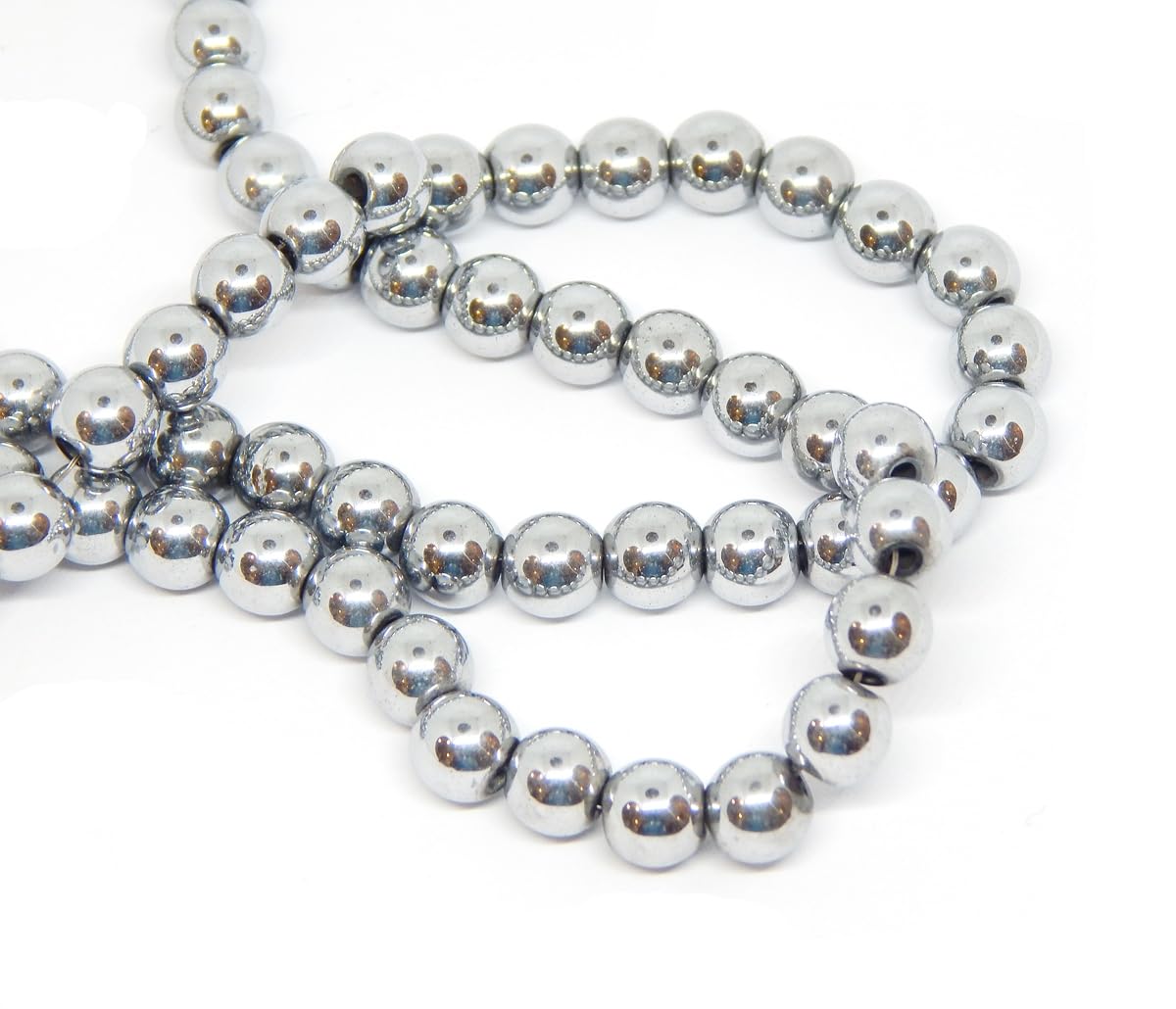 Hematite Beads Silver Beads 4/6/8 mm for Bracelets Hematite Round Non-Magnet Hematite Gemstones 38 cm 1 Strand (6 mm - 60 Pieces)