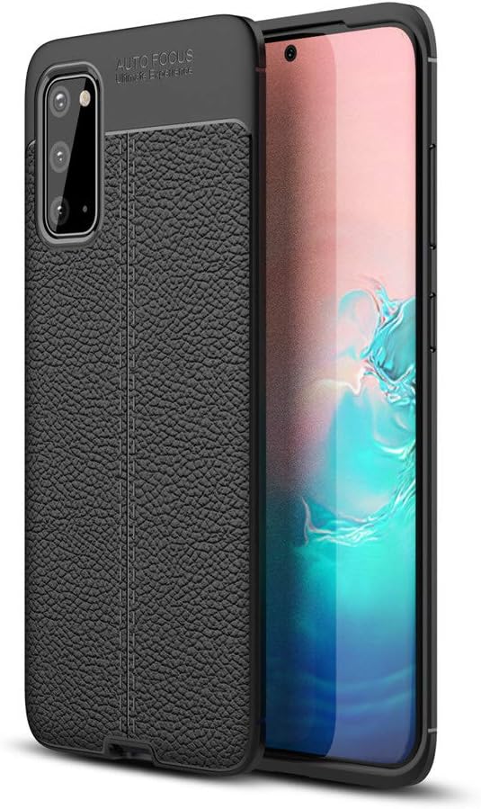 JARNING Leather Back Case for Samsung Galaxy S20,Flexible Ultra Slim Protective Sof TPU Shock Absorption Cover (Black)