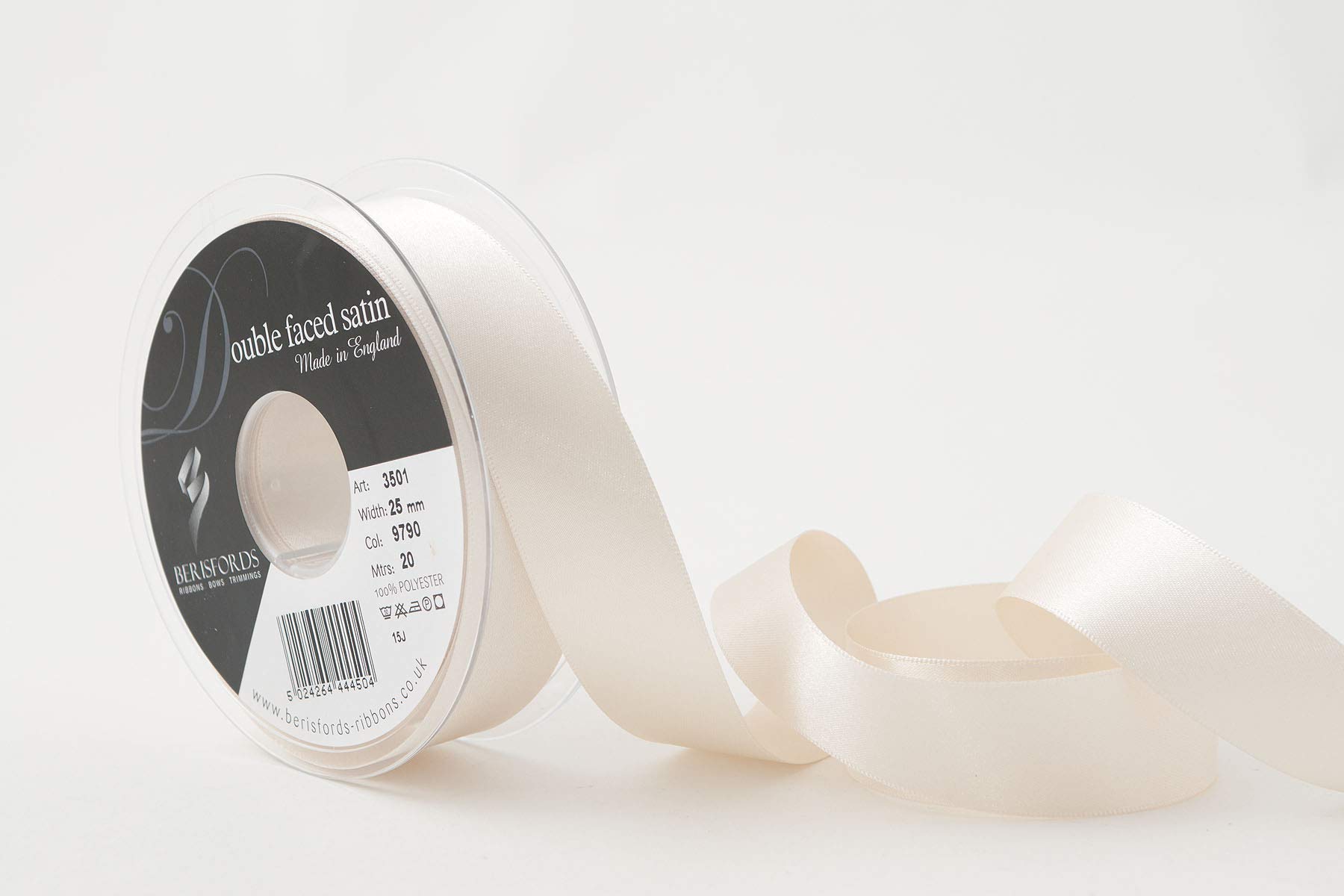 Berisfords Double FACE Poly Satin Ribbon, Pearl, 25 mm — image 1