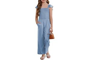 DOKOTOO KIDS Girls Romper Summer Ruffle Sleeveless Wide Leg Jumpsuit 6-15 Years