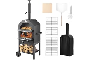 KENDANE Pizza Oven Outdoor, Wood Fire Pizza Ovens for Outside, Pizza Maker with Waterproof Cover, 12" Pizza Stone, Pizza Spatula and 4pcs Grill Rack Included for Camping Backyard BBQ