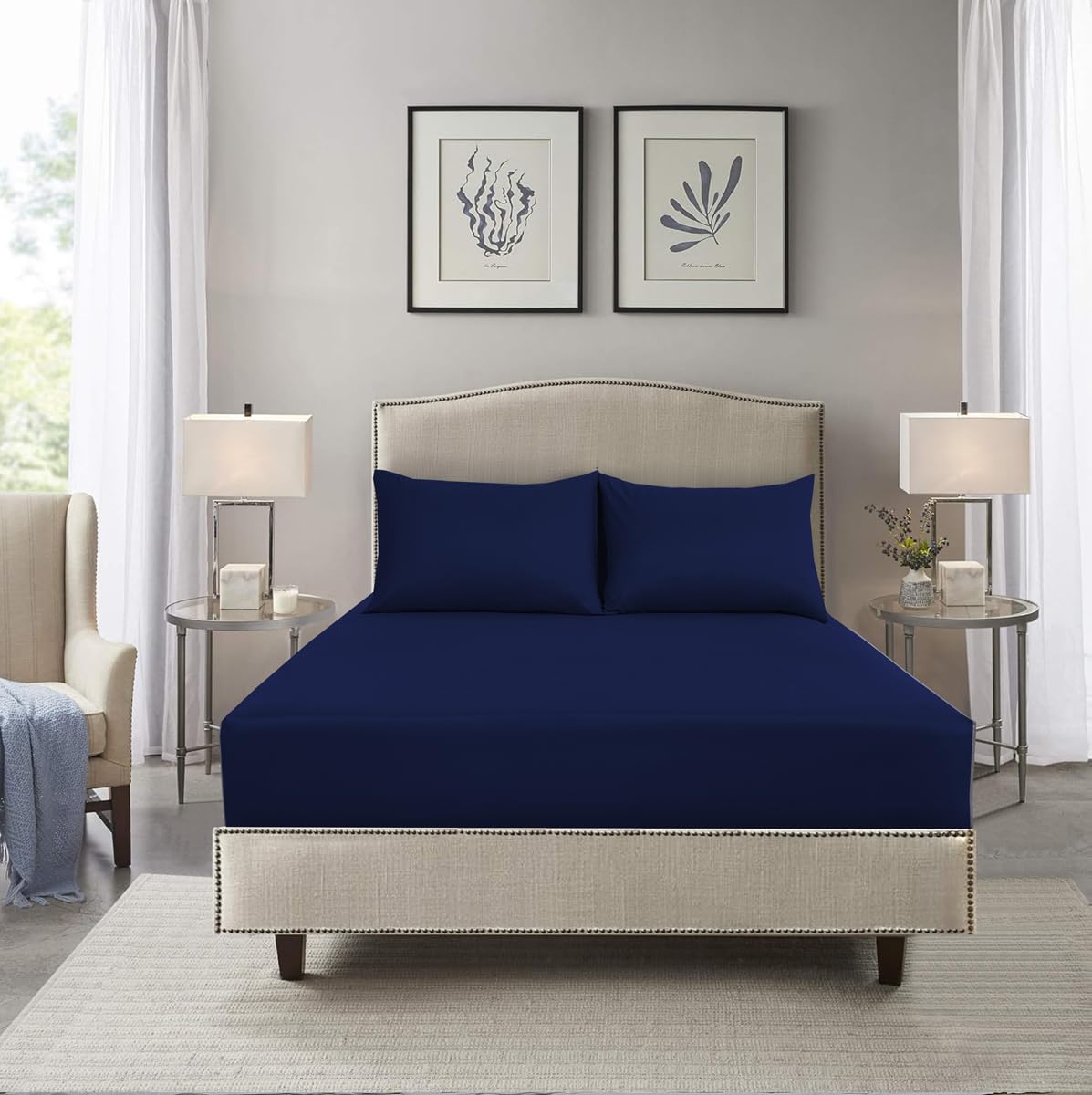 HADI LONDON Microfibre Fitted Sheet Single Double King and Super King - 16 inch (40 cm) Extra Deep Pocket Soft Plain Dyed Brushed Shrinkage and Fade Resistant Bed Sheet (Royal Blue, King)